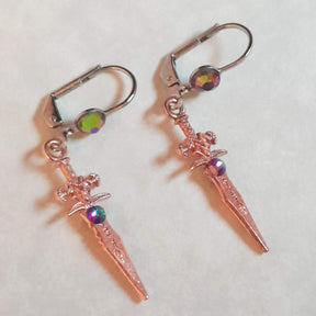 Rose Gold Crystal Sword Earrings