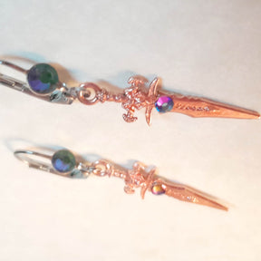 Rose Gold Crystal Sword Earrings