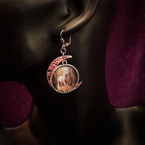 Horse Cabochon Moon Earrings