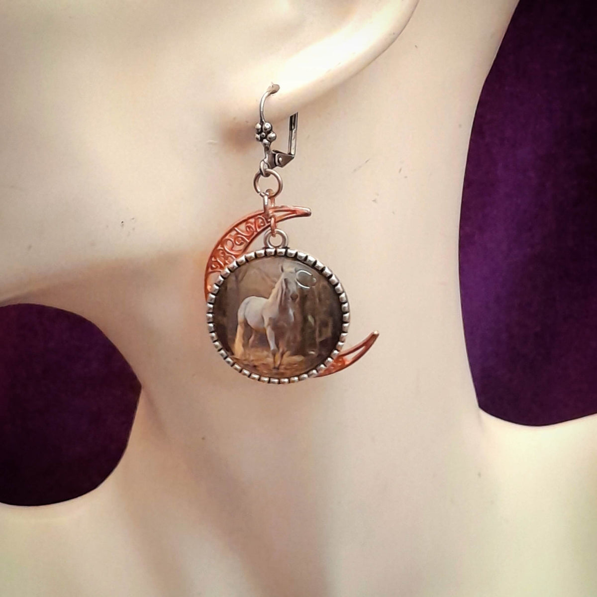 Horse Cabochon Moon Earrings