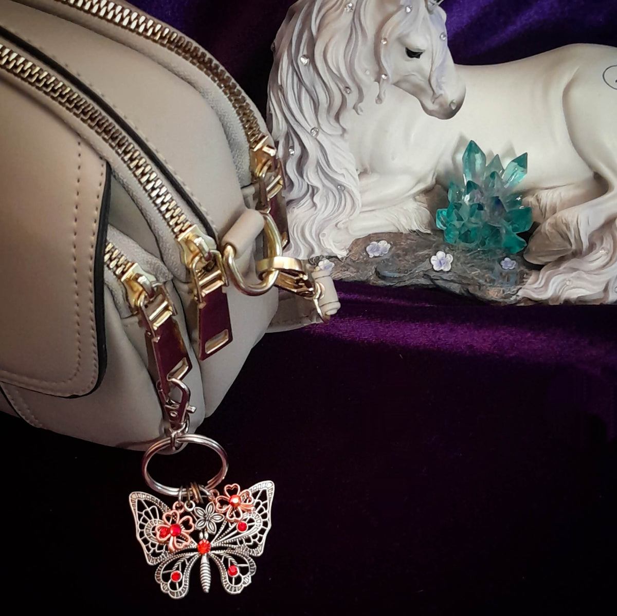Butterfly Clover Purse Charm Keychain