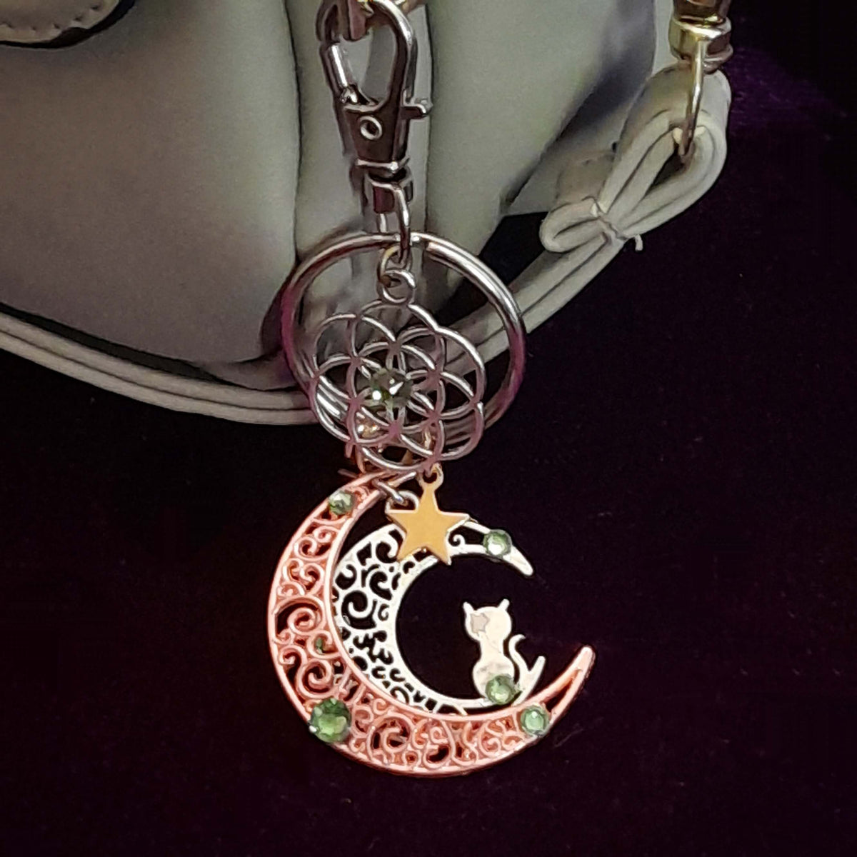Cat & Moons Purse Charm Keychain