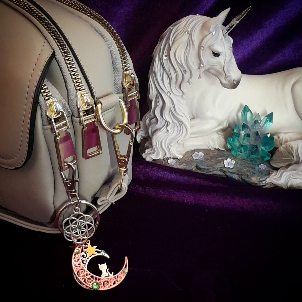 Cat & Moons Purse Charm Keychain