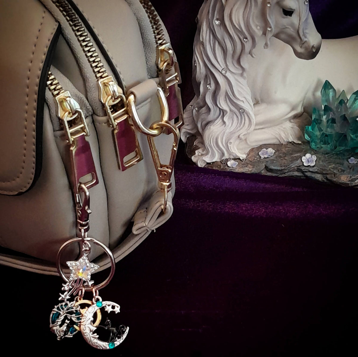 Cats Moons & Stars Purse Charm Keychain