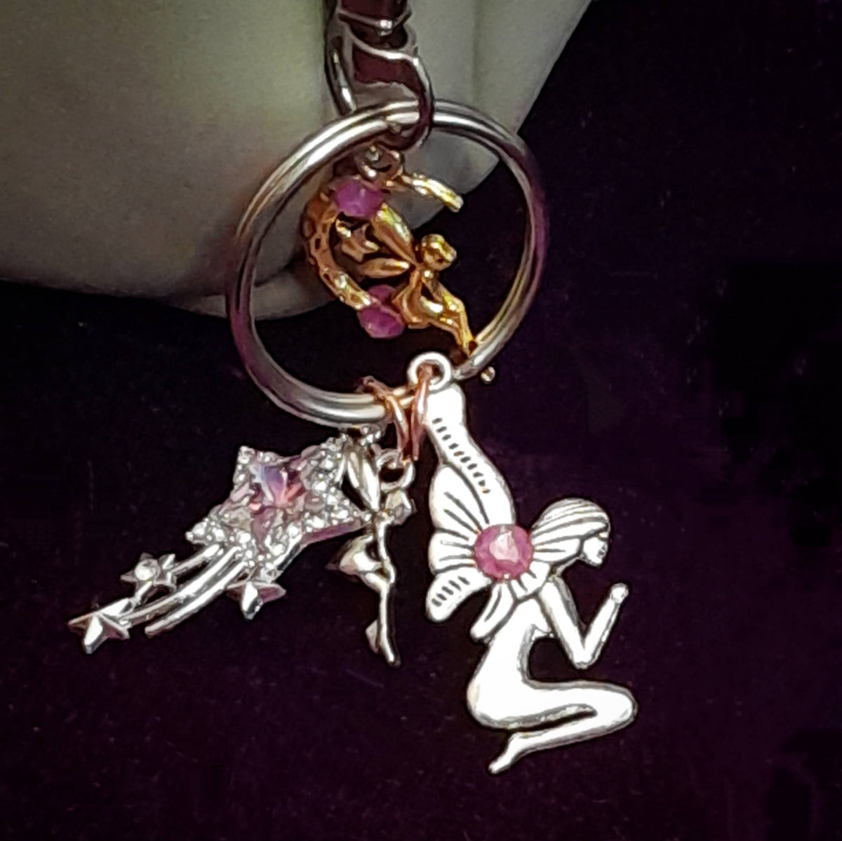 Three Fairy Moon Star Purse Charm Keychain