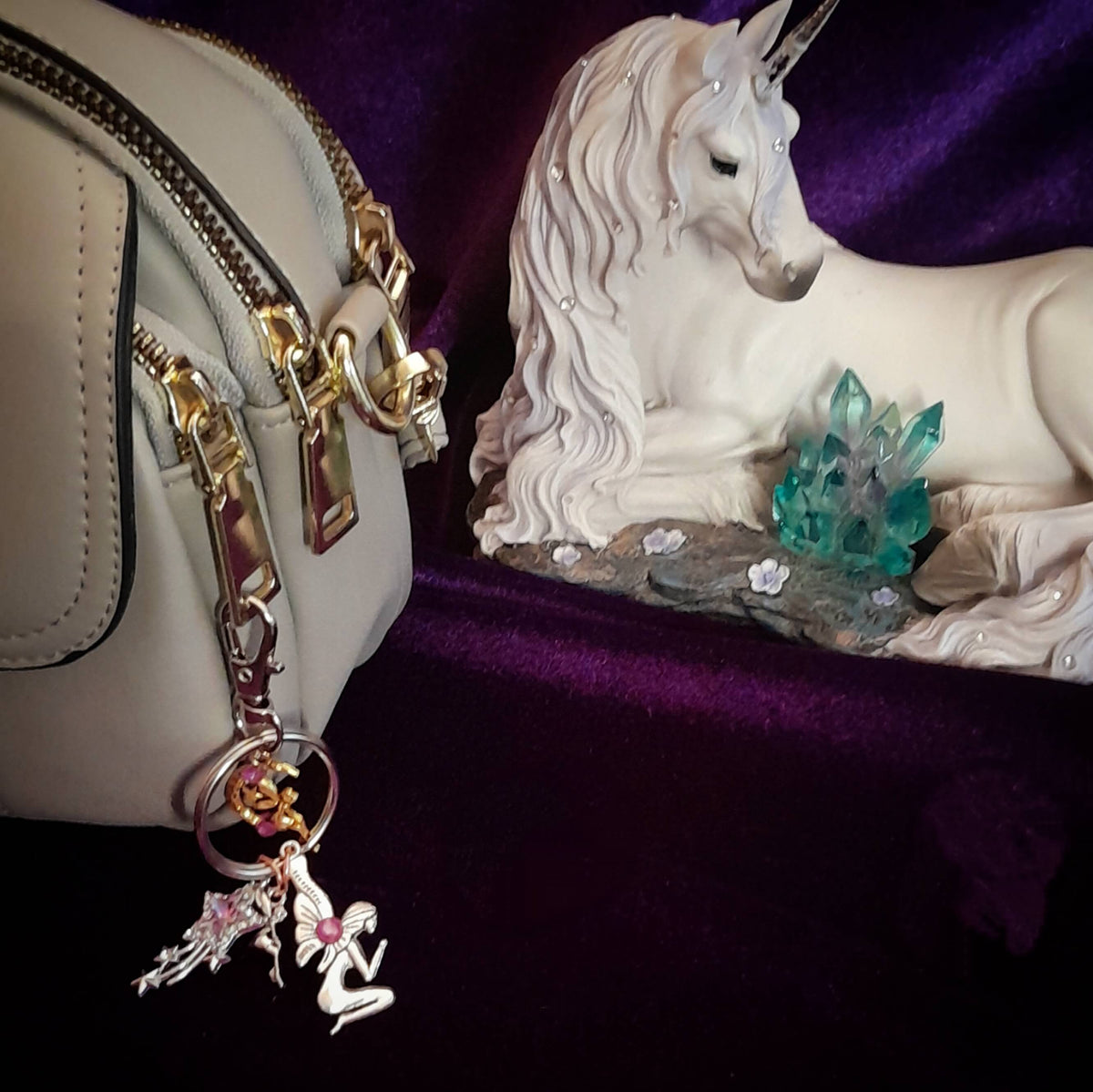 Three Fairy Moon Star Purse Charm Keychain