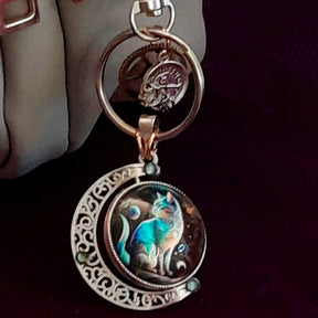 Cat Moon Steampunk Purse Charm Keychain