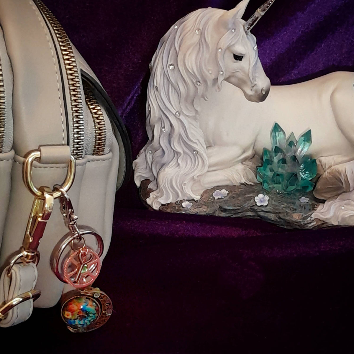 Peacock & Moon Purse Charm Keychain