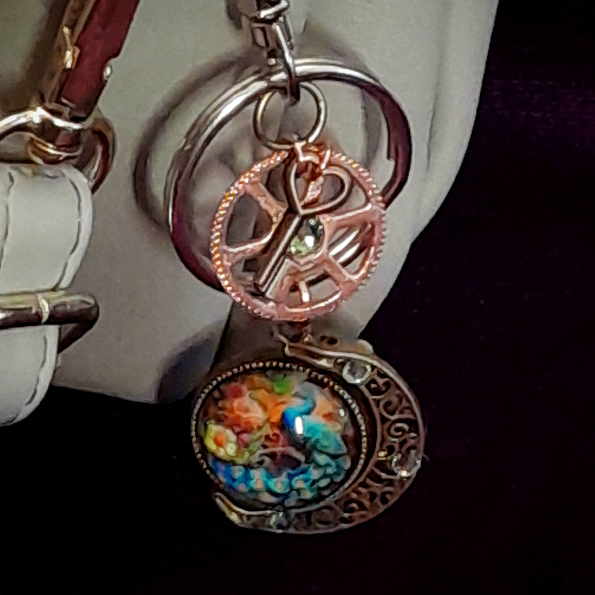 Peacock & Moon Purse Charm Keychain