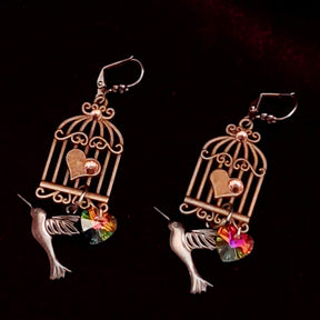 Dangle Earrings Birdcage |Hummingbird Hearts