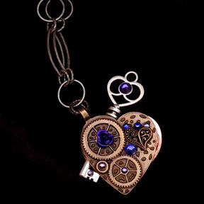 Key Heart Necklace |Purple Crystals