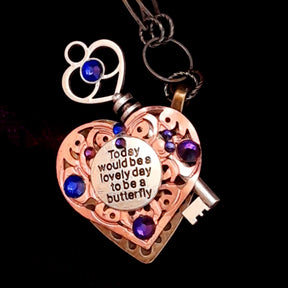 Key Heart Necklace |Purple Crystals