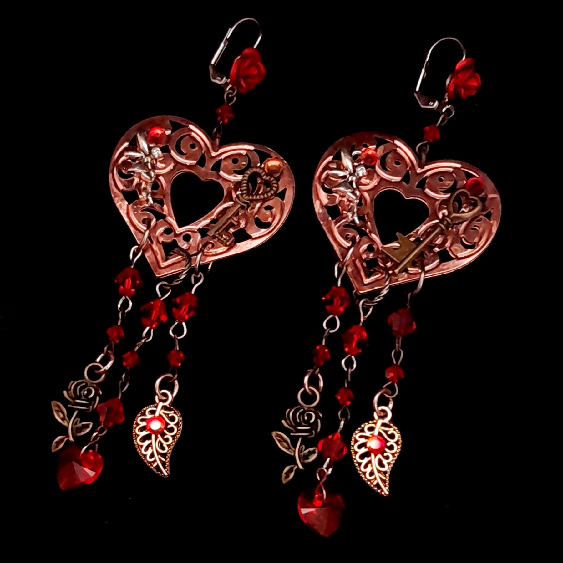Red Chandelier Heart Earrings |Extra Long Fantasy