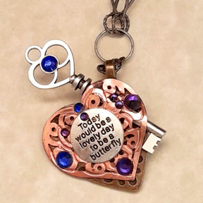 Key Heart Necklace |Purple Crystals