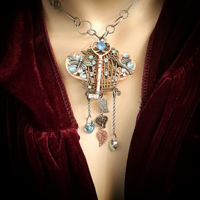 Hummingbird Dragonfly Heart Necklace