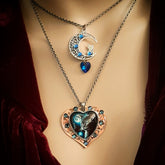 Blue Cat Moon Necklace |Double Layer Hearts