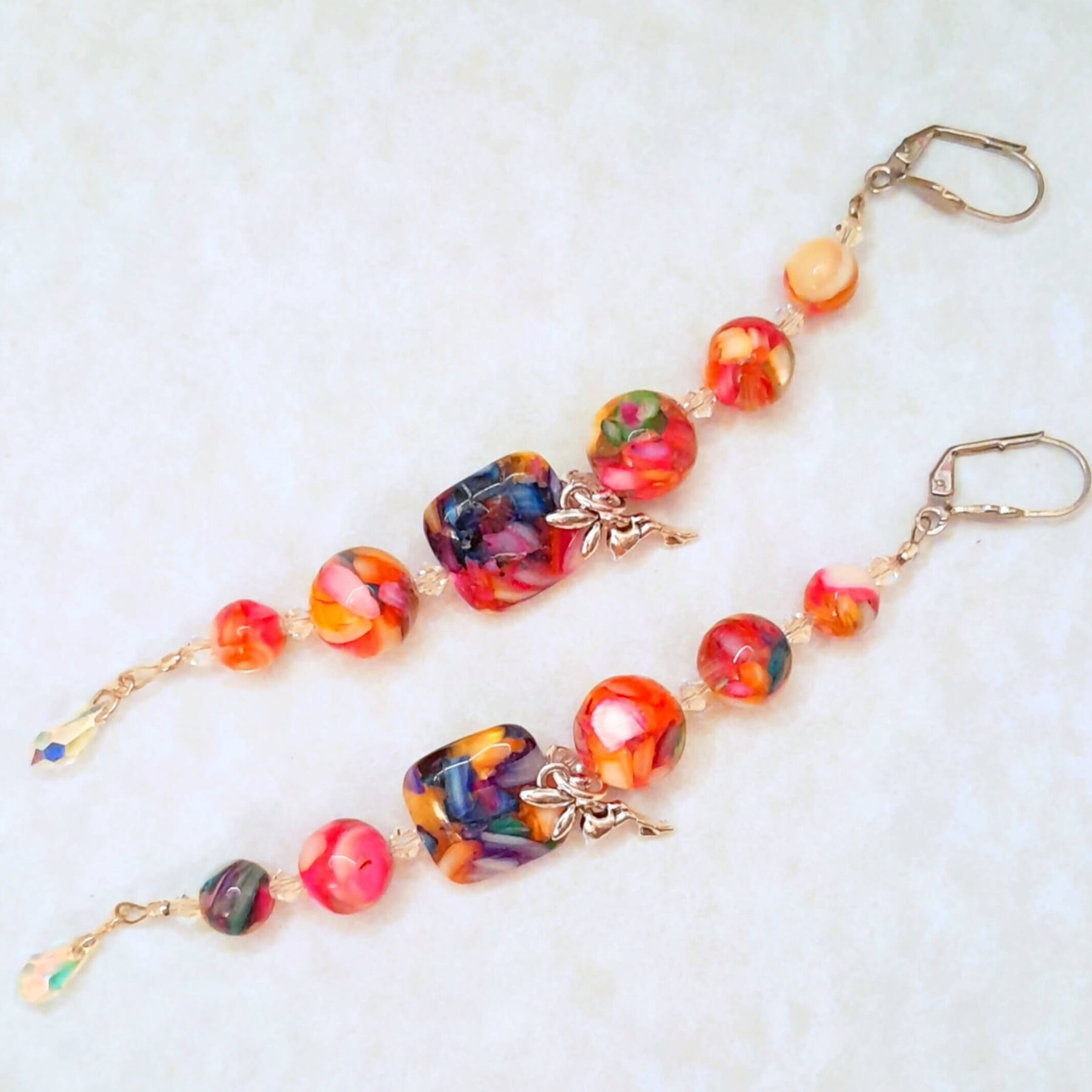 Rainbow Swirl Extra Long Dangle Earrings