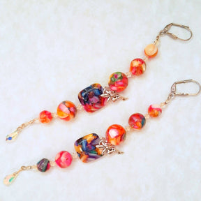 Rainbow Swirl Extra Long Dangle Earrings