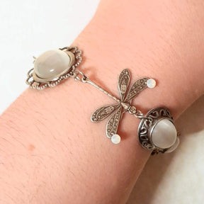 Dragonfly White Cat's Eye Bracelet