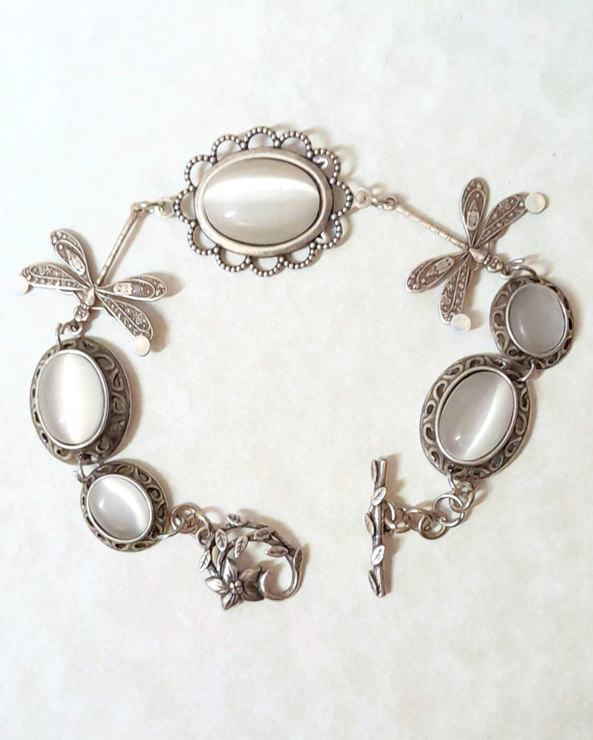 Dragonfly White Cat's Eye Bracelet