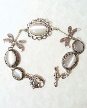 Dragonfly White Cat's Eye Bracelet