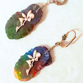 Rainbow Stone Dangle Fairy Earrings