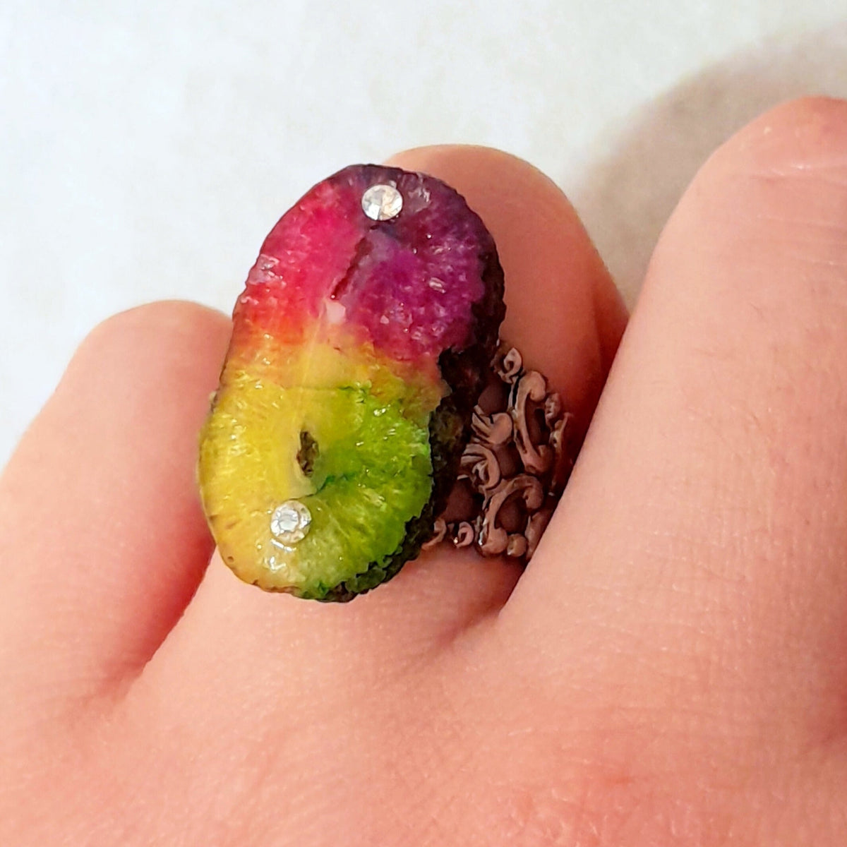 Rainbow Stone Adjustable Ring