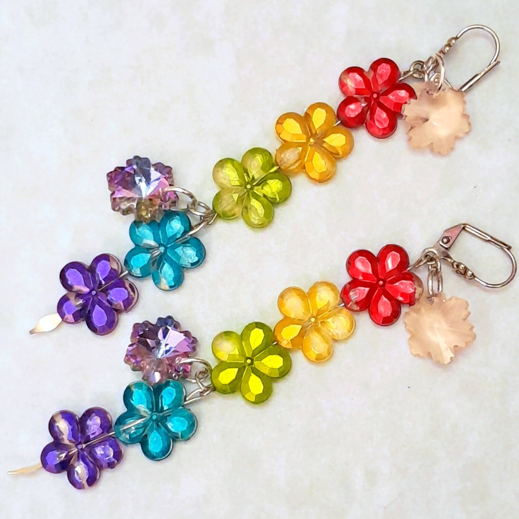 Rainbow Flower Long Dangle Earrings