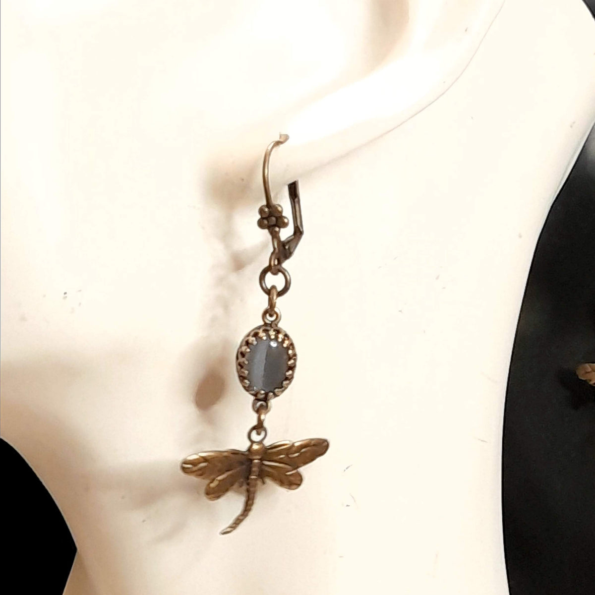 Black Cat's Eye Dragonfly Earrings