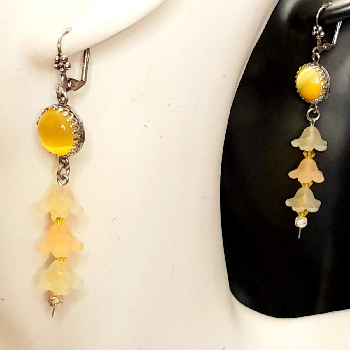 Yellow Cat's Eye Flower Dangle Earrings