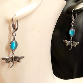 Turquoise Dragonfly Cat's Eye Earrings