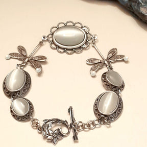 Dragonfly White Cat's Eye Bracelet