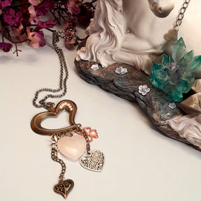 Rose Quartz Heart Necklace Mom Gift