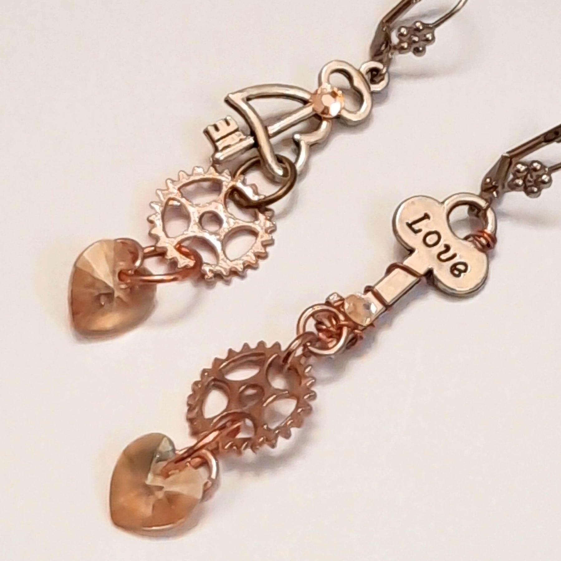 Key Heart Earrings |Asymmetrical Steampunk