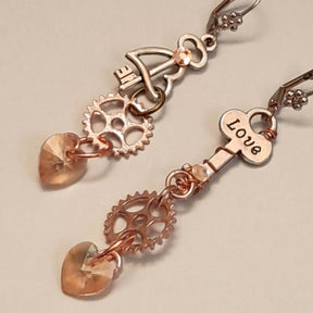 Asymmetrical Key Heart Earrings