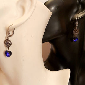 Blue Crystal Heart Earrings