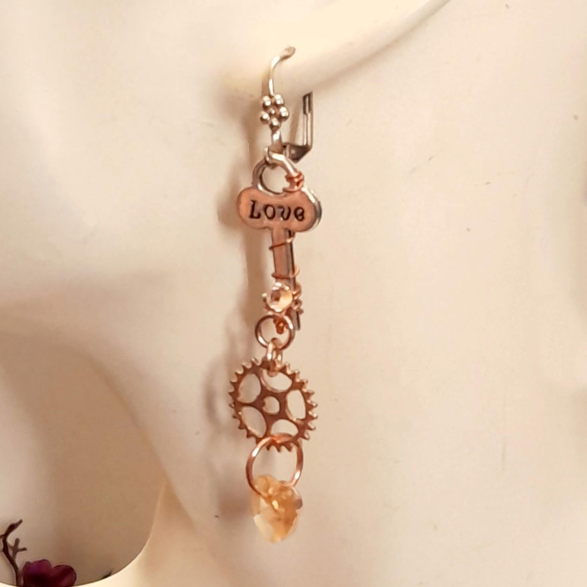 Asymmetrical Key Heart Earrings