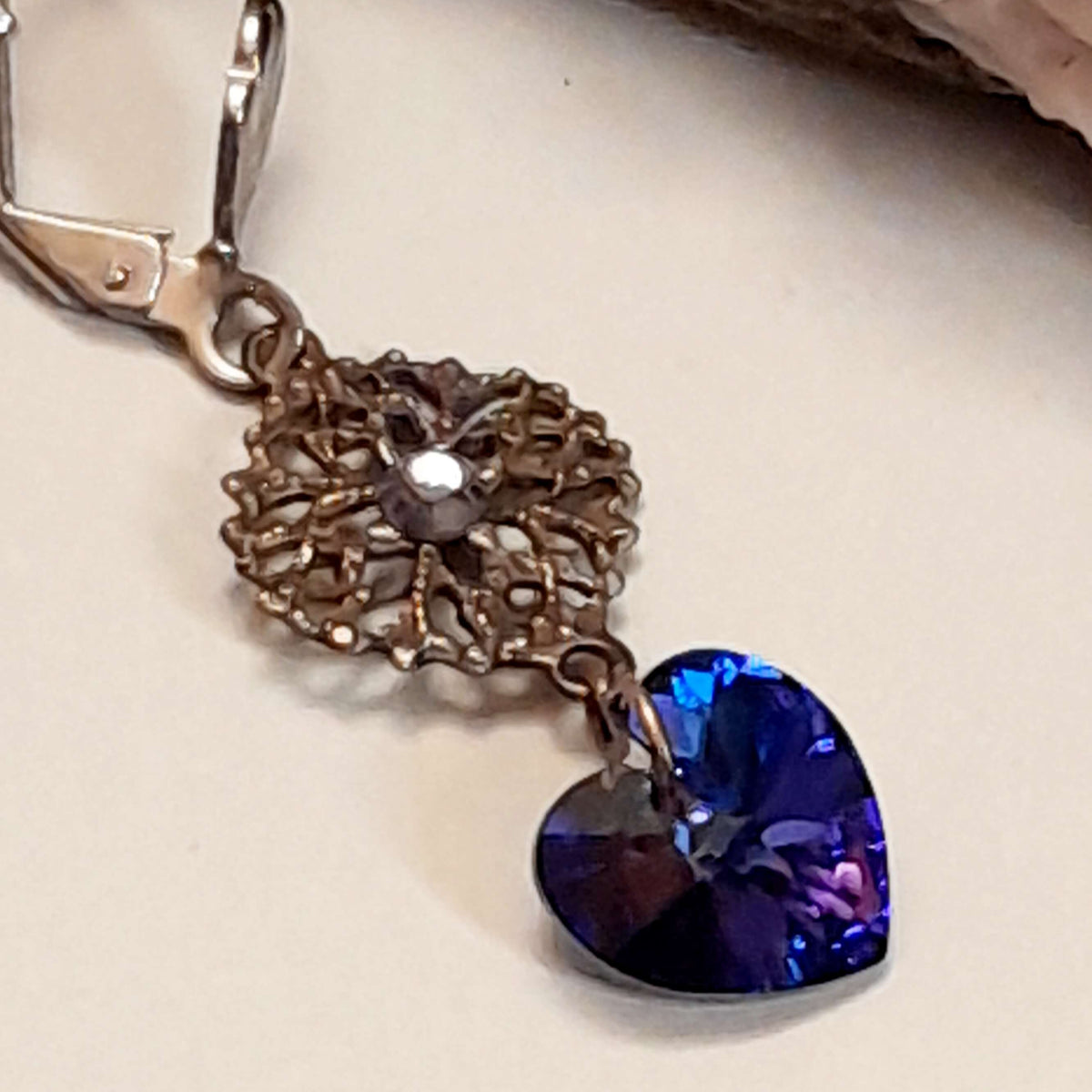 Blue Crystal Heart Earrings