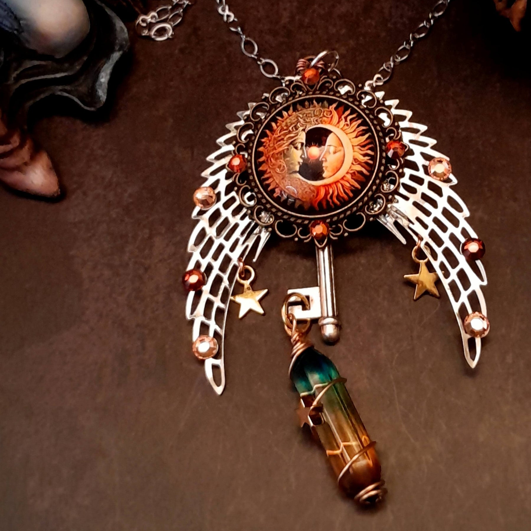 Moon and Sun Boho Pendant Necklace