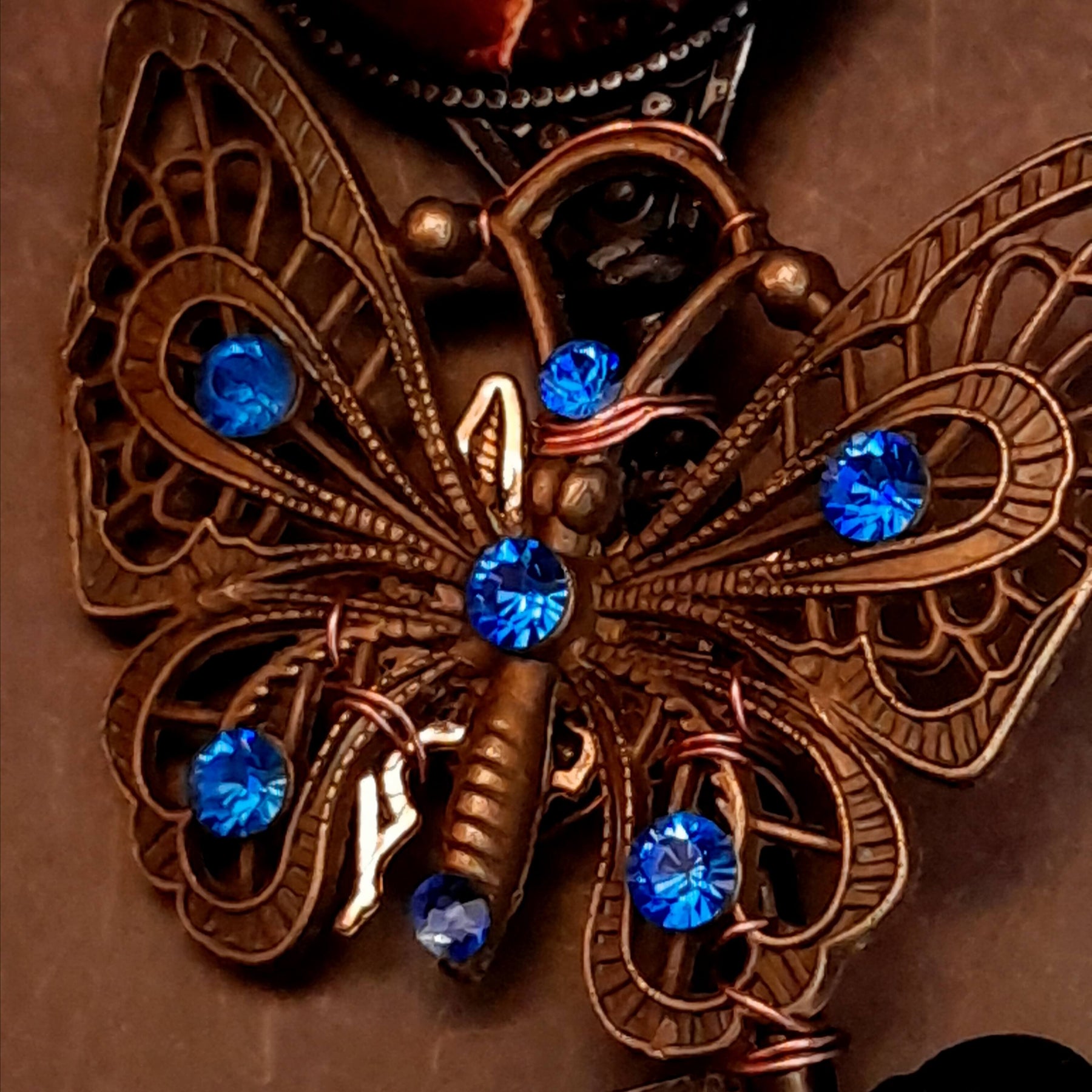 Blue Crystal Butterfly Boho Necklace
