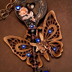 Blue Crystal Butterfly Boho Necklace