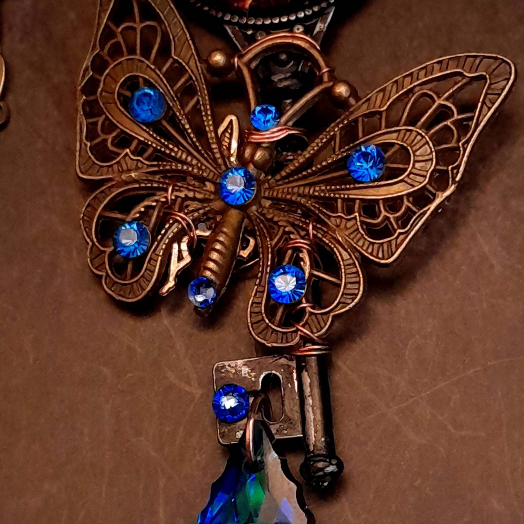 Blue Crystal Butterfly Boho Necklace