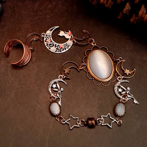 slave bracelet white cats eye stones and crystals fairies moons stars ring bracelet