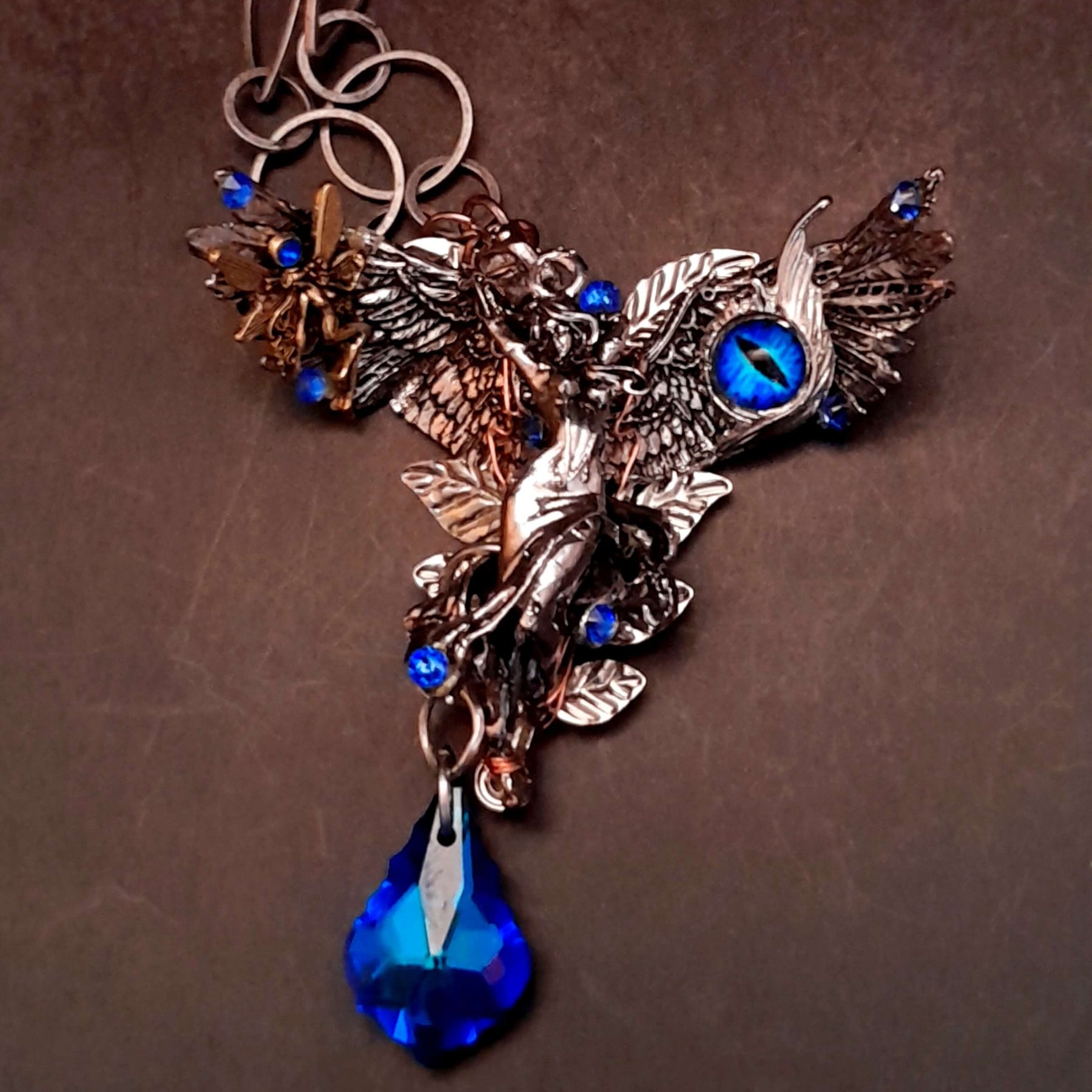Blue Crystal Angel Wing Guardian Necklace