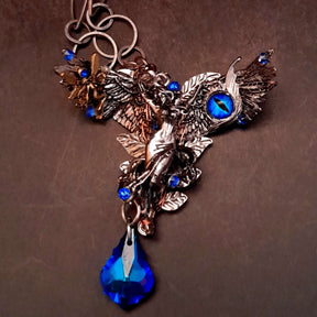 Blue Crystal Angel Wing Guardian Necklace