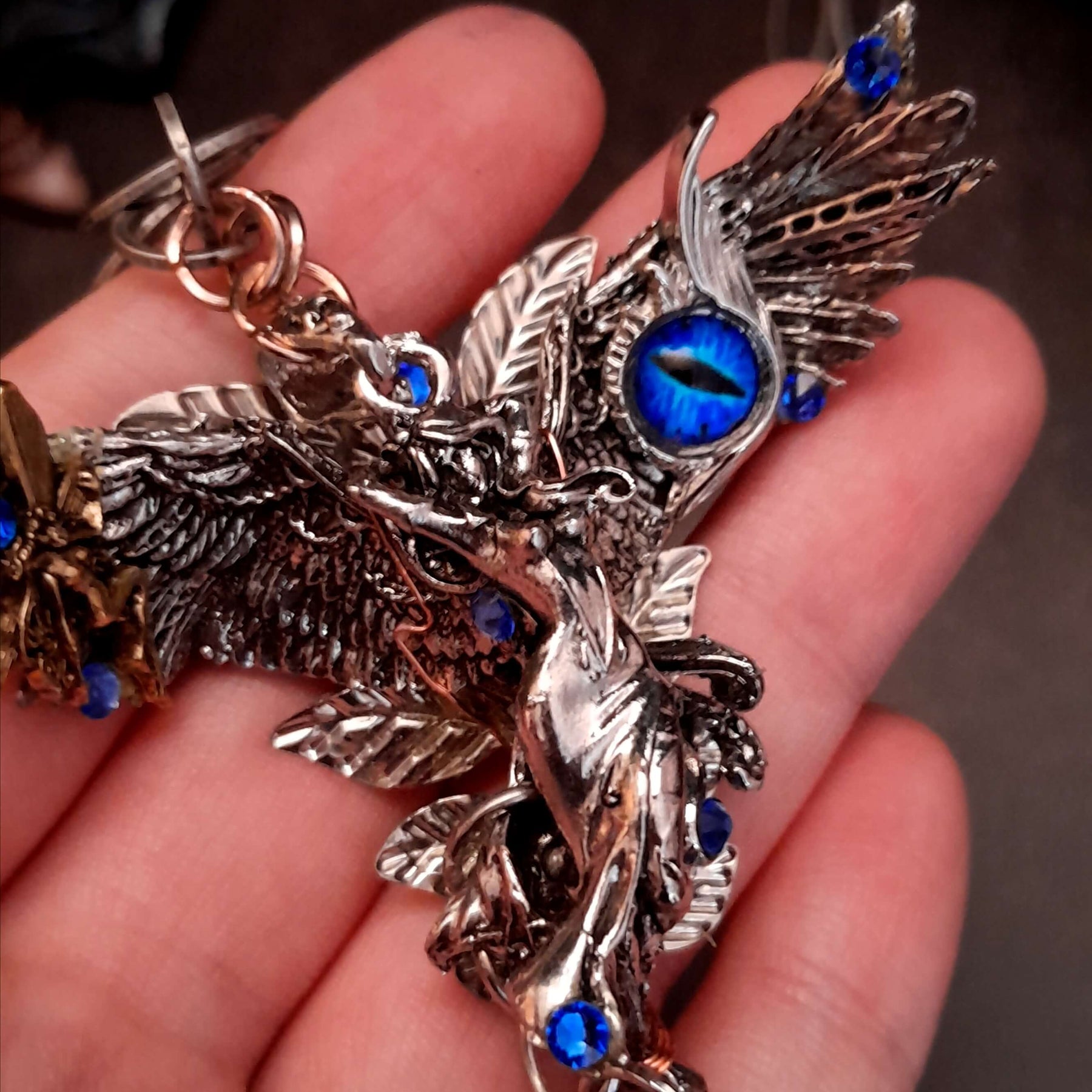 Blue Crystal Angel Wing Guardian Necklace