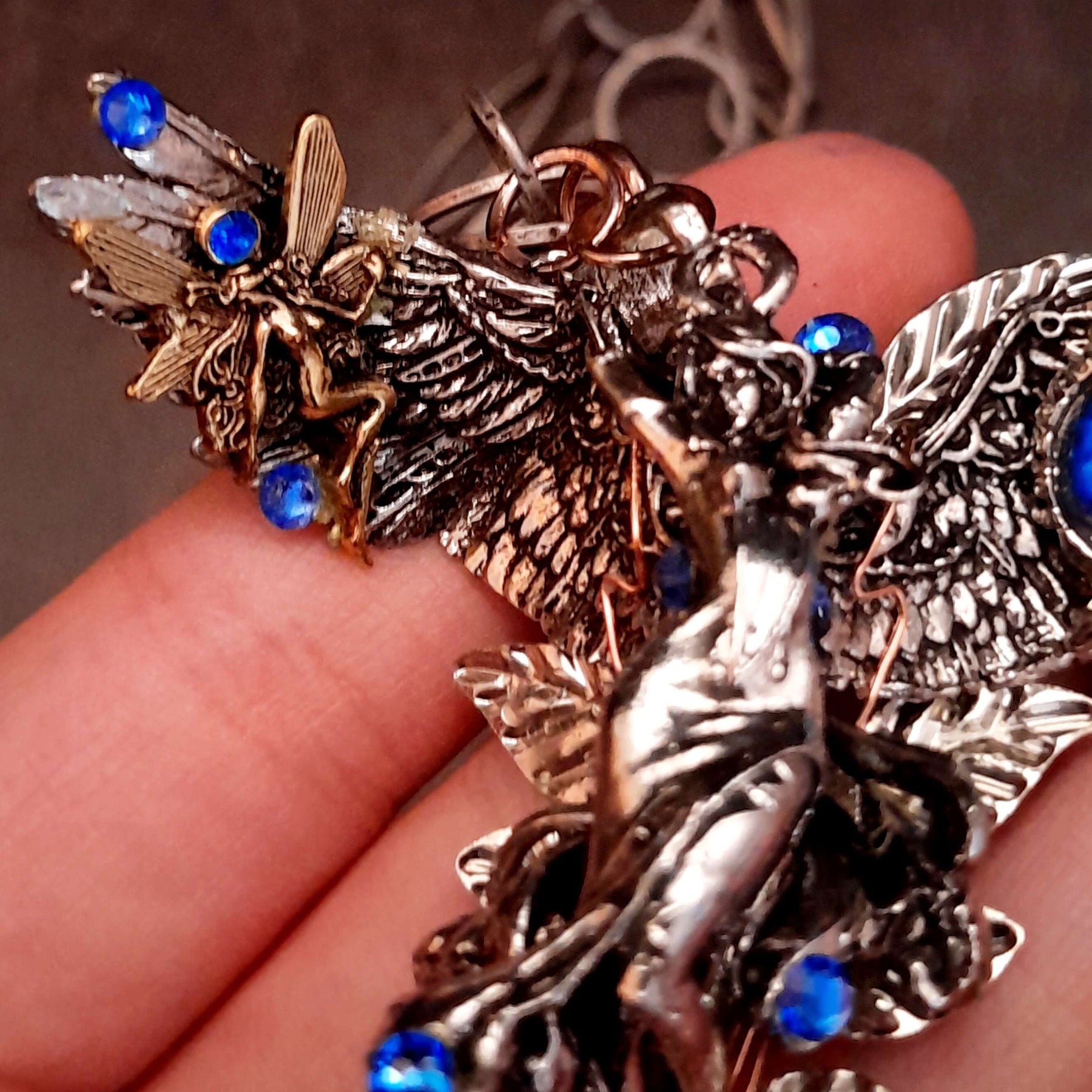 Blue Crystal Angel Wing Guardian Necklace