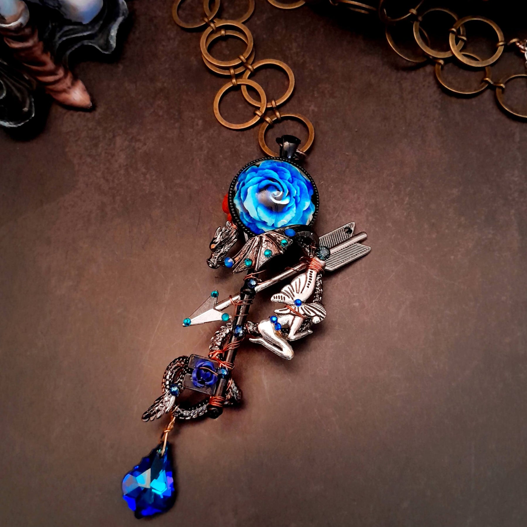 Blue Dragon Necklace Skeleton Key