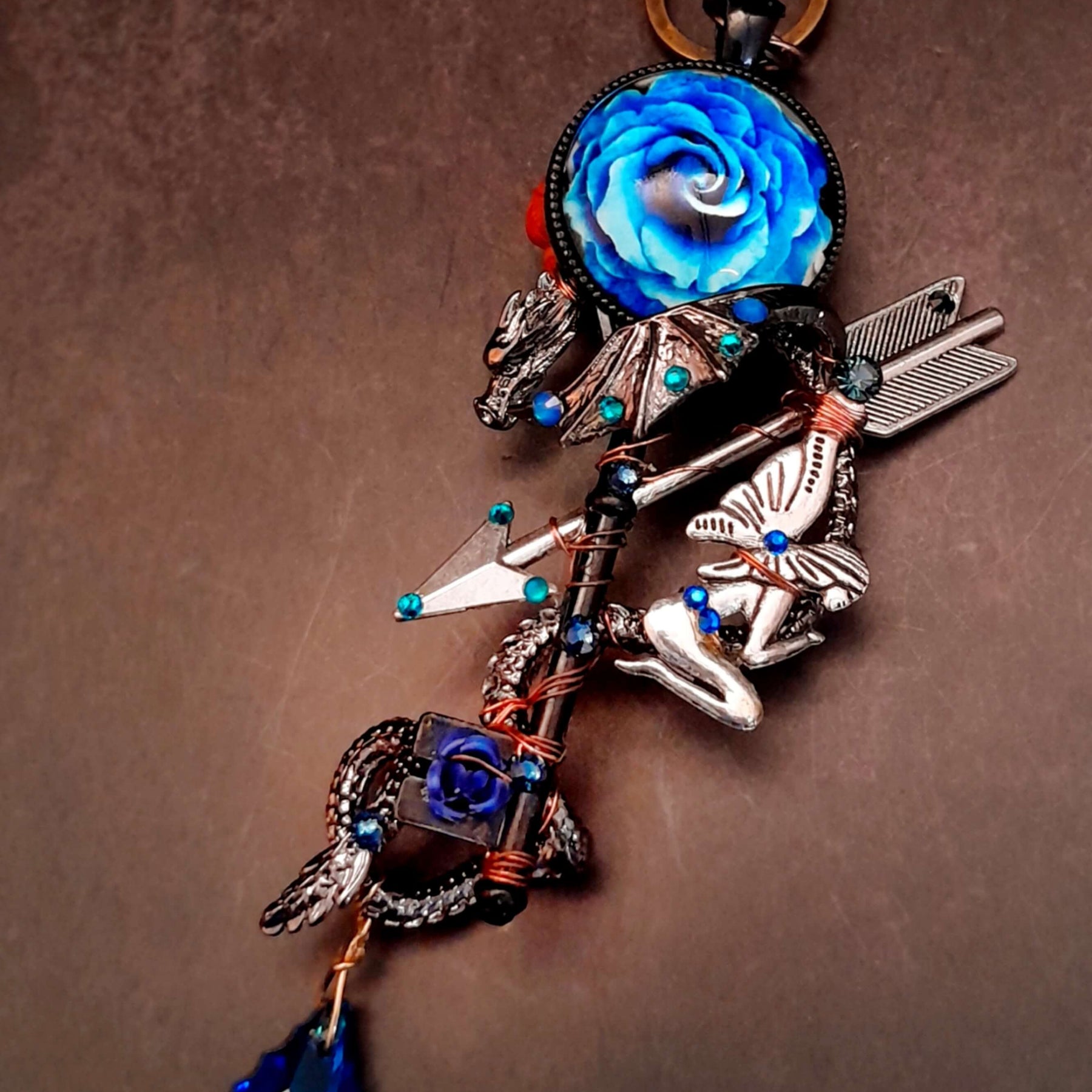 Blue Dragon Necklace Skeleton Key