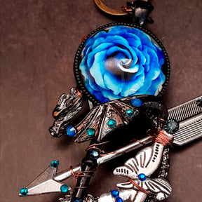 Blue Dragon Necklace Skeleton Key